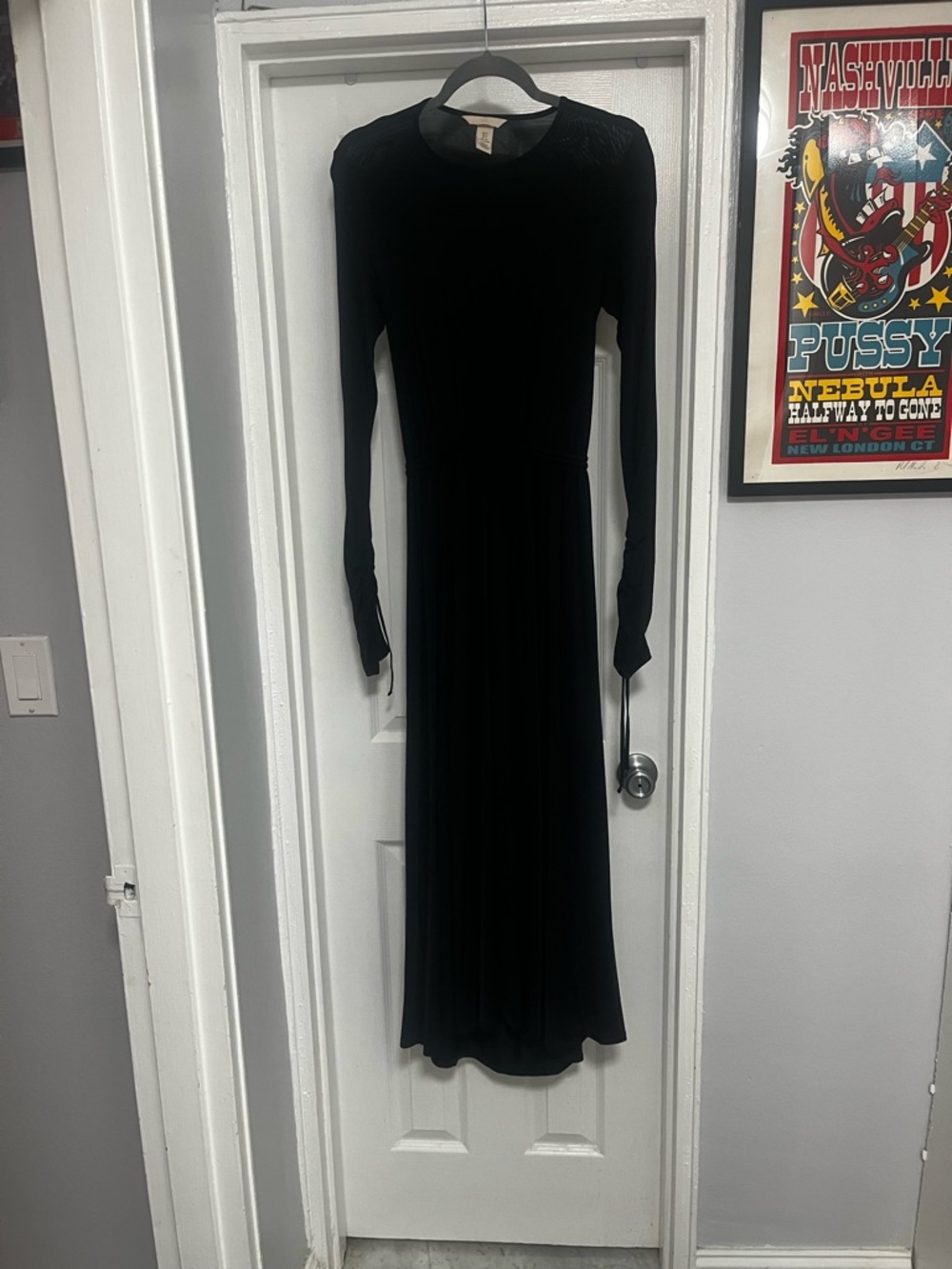 H&M Black Long-Sleeve Mesh Midi Dress With Circular Open Back